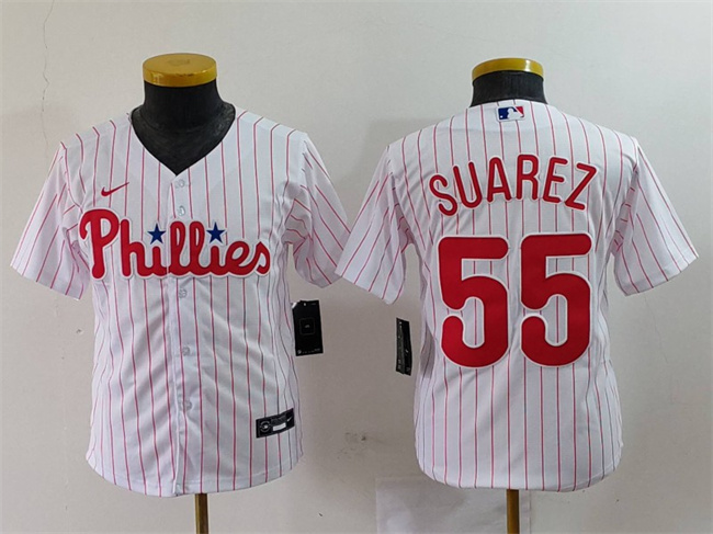 Youth Philadelphia Phillies #55 Ranger Suárez White Cool Base Stitched Baseball Jersey